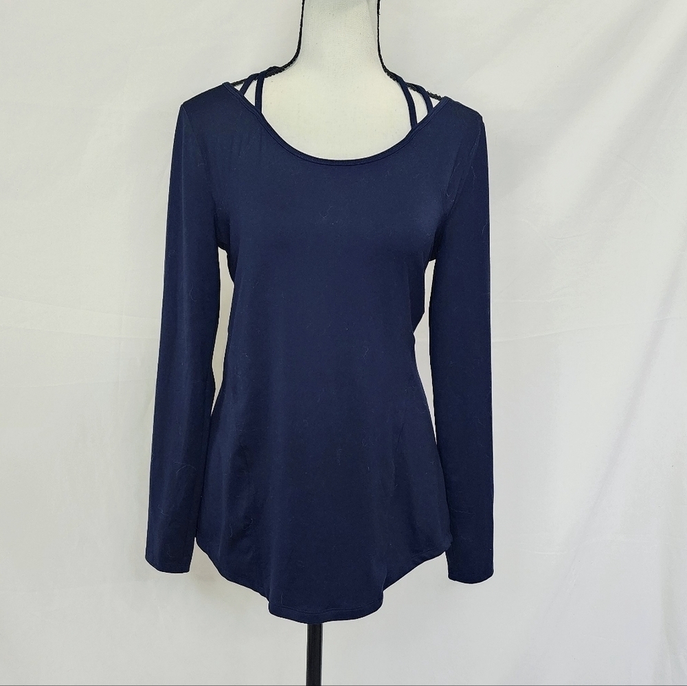 Cato Navy Blue Criss Cross Back Long Sleeve Top